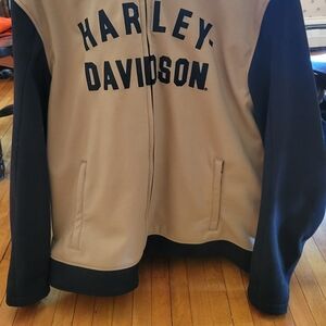 Harley-Davidson Men's Black and Tan Bomber Jacket